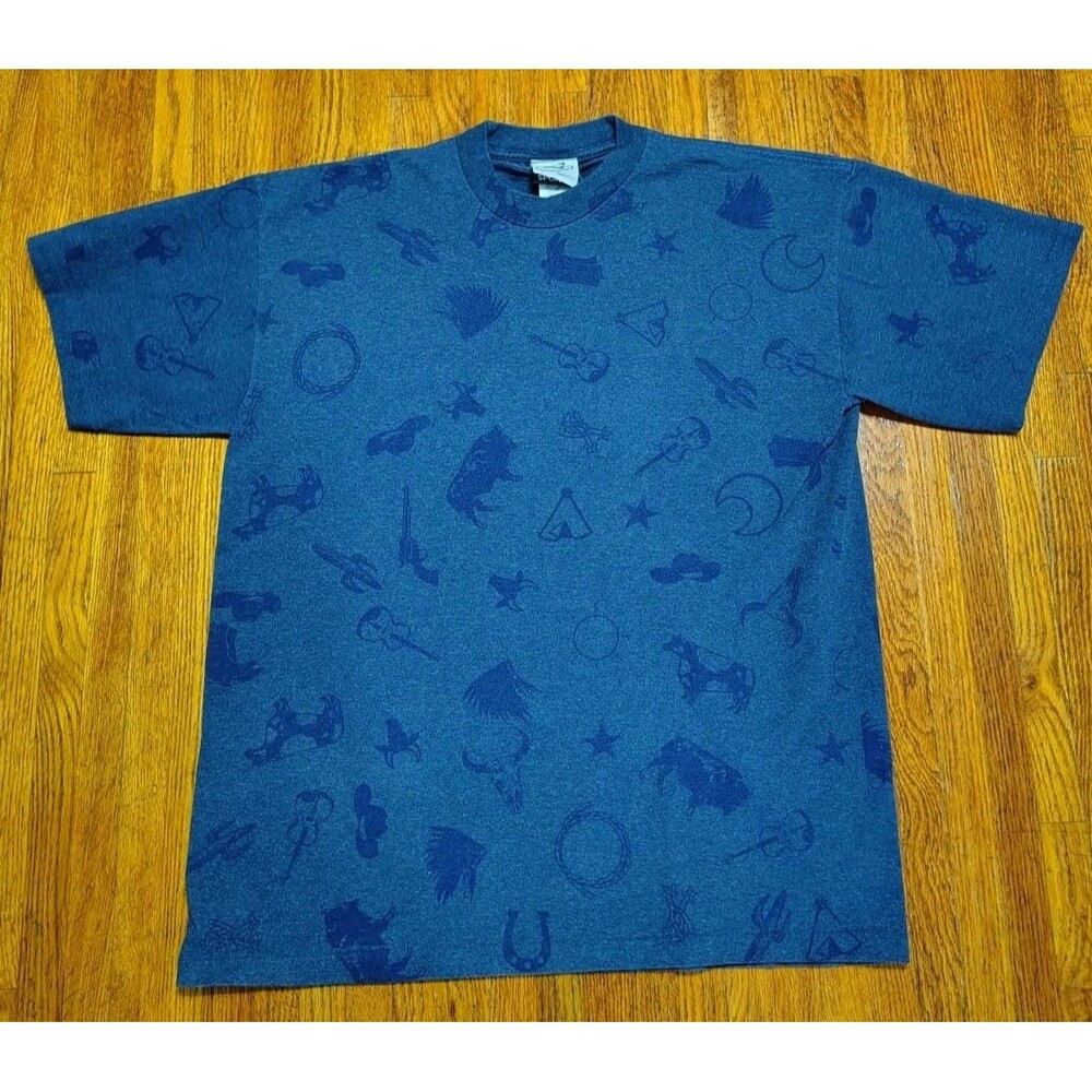 VTG Single Stitch Signal Sports Buffalo Bison Graphic T-Shirt Blue All Over XL